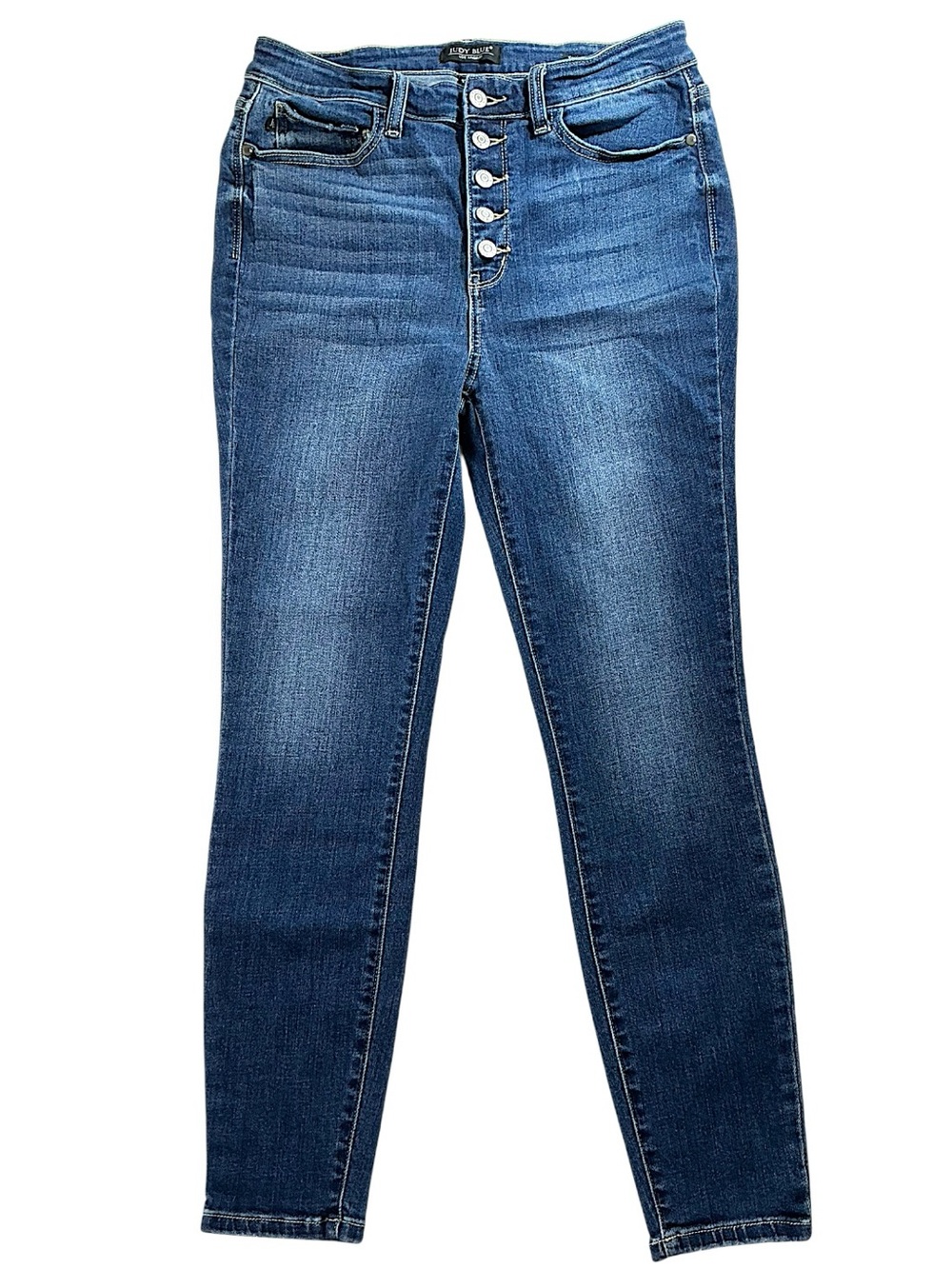 Judy Blue Medium-Dark Blue High Rise Button Fly Skinny Jeans